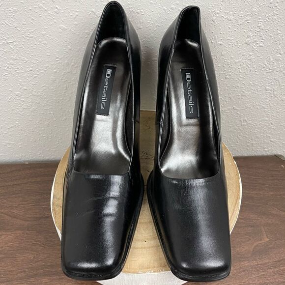 Details Black Chunky Leather Heels Size 9B EUC - Picture 2 of 9